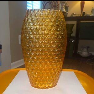 Vintage Mid Century Modern Honeycomb Orange Glass Vase 11.75” tall